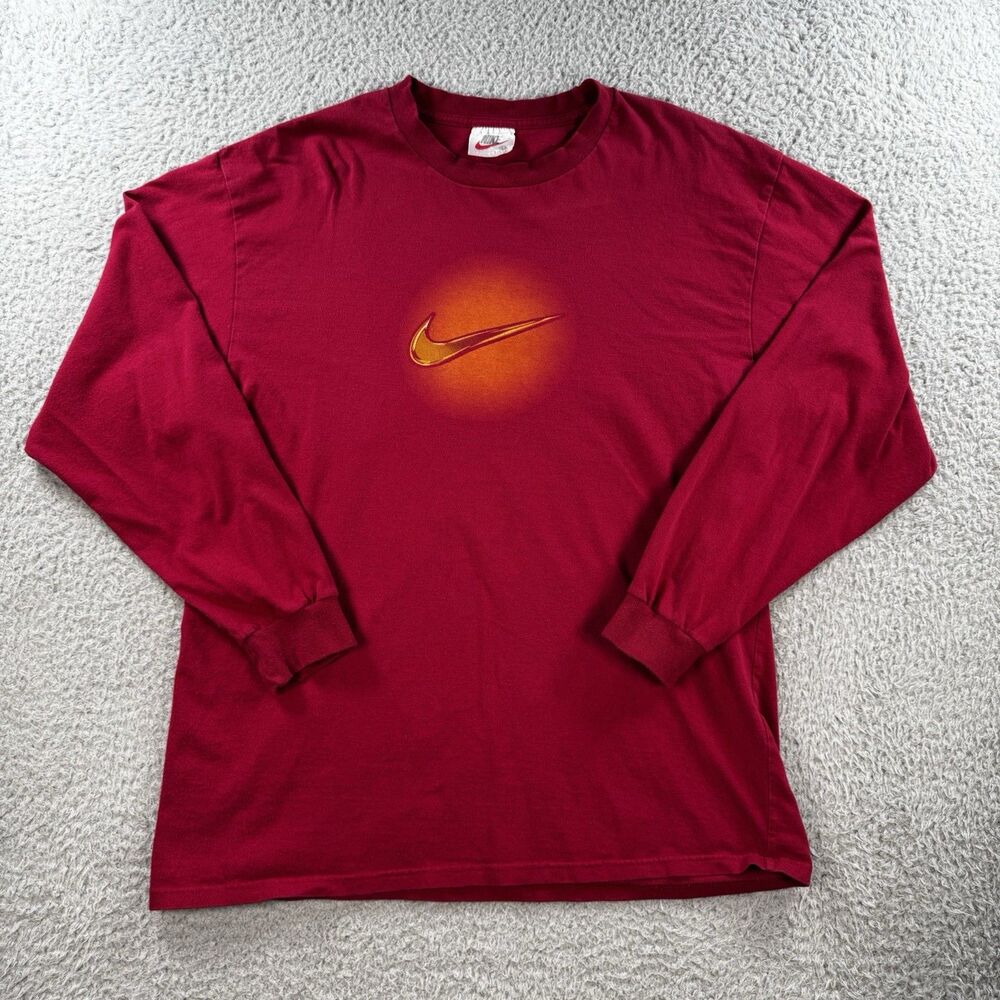 Vintage Nike Center Swoosh 90s Men’s Large Red Long Sleeve  Shirt